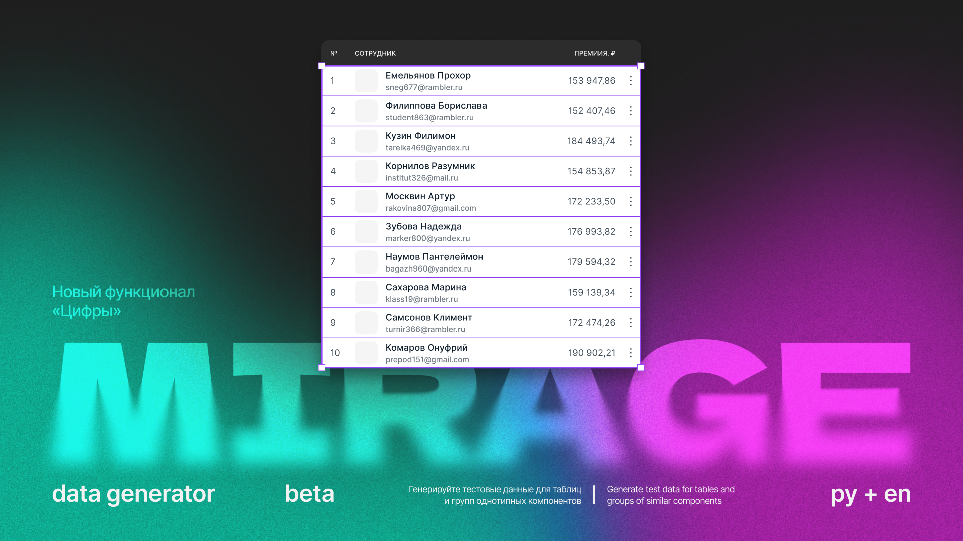 Второе обновление Mirage Data Generator: Новая группа типов данных «Числа»